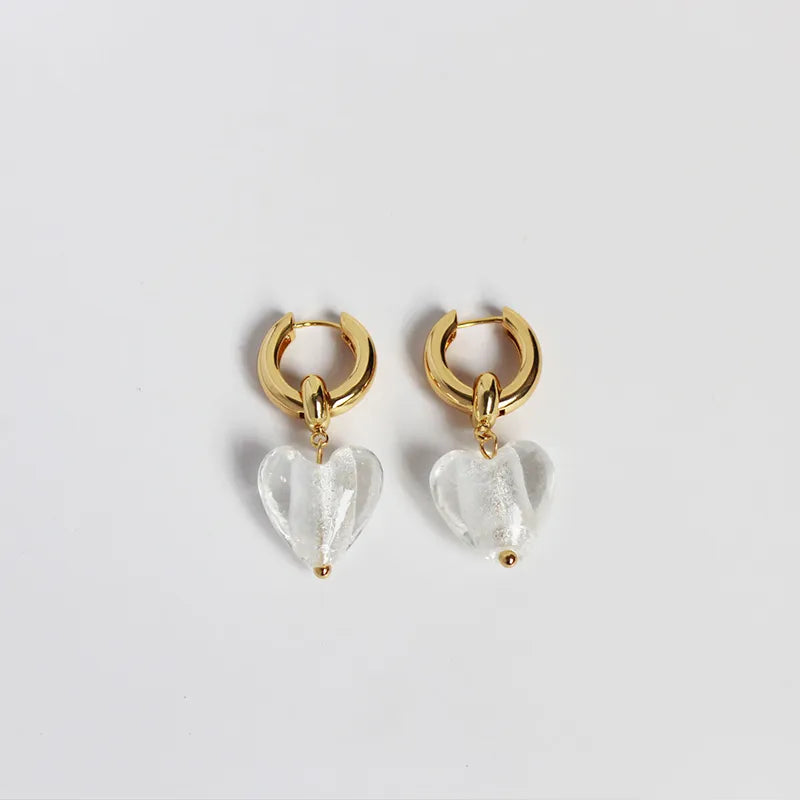 1 Pair Elegant Lady Heart Shape Inlay Brass Glass 24K Gold Plated Drop Earrings