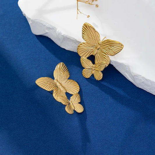 1 Pair Elegant Lady Modern Style Leaf Flower Plating 316 Stainless Steel 18K Gold Plated Drop Earrings