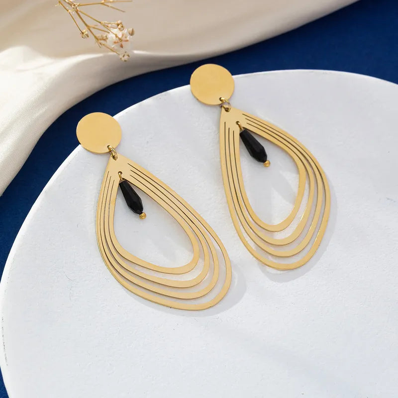 Lady Modern Style Leaf Flower Plating 316 Stainless Steel 18K Gold Plated Drop Earrings