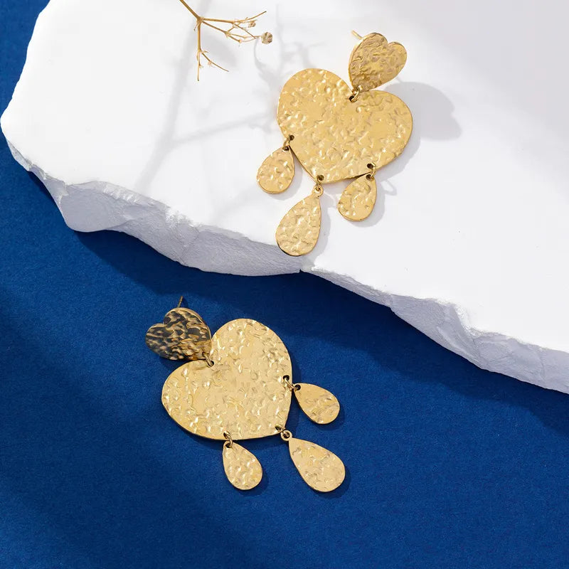 Lady Modern Style Leaf Flower Plating 316 Stainless Steel 18K Gold Plated Drop Earrings