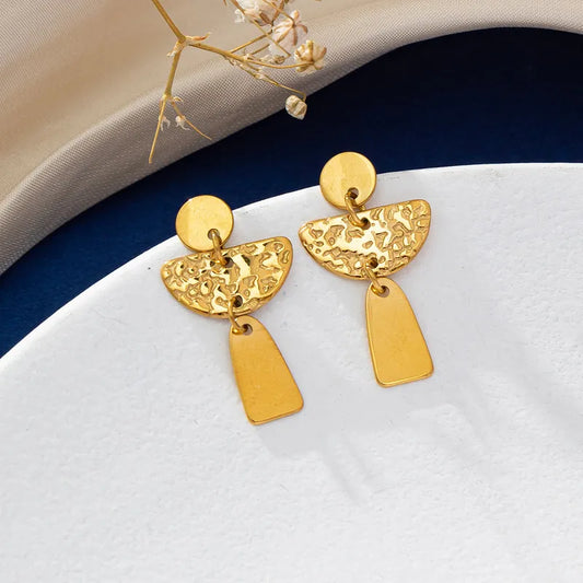 Style Leaf Flower Rhombus Plating 316 Stainless Steel 18K Gold Plated Drop Earrings\