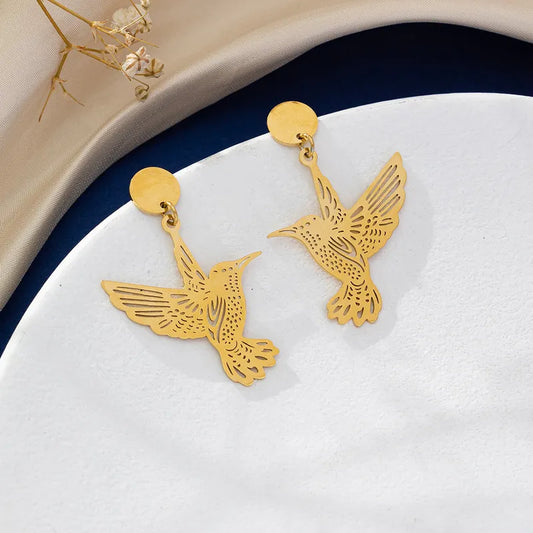 Style Leaf Flower Rhombus Plating 316 Stainless Steel 18K Gold Plated Drop Earrings\