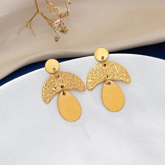 Style Leaf Flower Rhombus Plating 316 Stainless Steel 18K Gold Plated Drop Earrings\