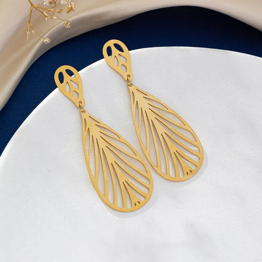 Style Leaf Flower Rhombus Plating 316 Stainless Steel 18K Gold Plated Drop Earrings\