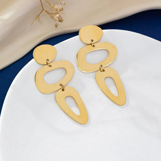 Style Leaf Flower Rhombus Plating 316 Stainless Steel 18K Gold Plated Drop Earrings\