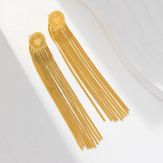 1 Pair Elegant Lady Modern Style Round Leaves Tassel Plating Titanium Steel 18K Gold Plated Drop Earrings