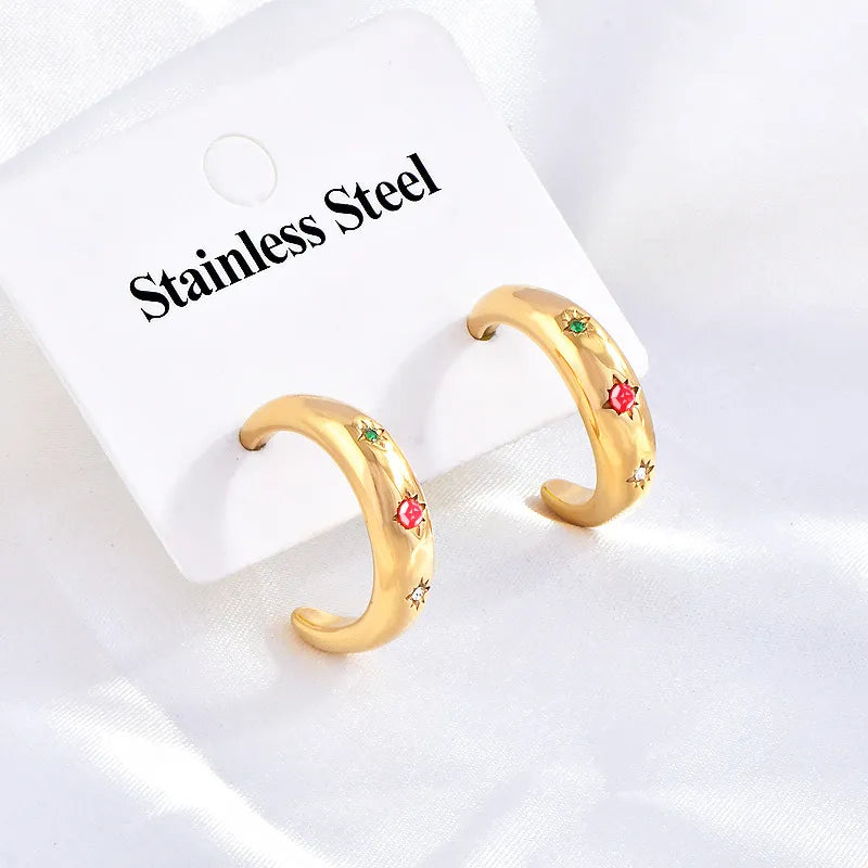 1 Pair Elegant Lady Streetwear C Shape Inlay 304 Stainless Steel Rhinestones 18K Gold Plated Ear Studs