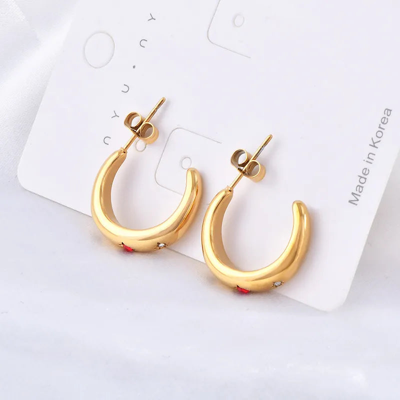 1 Pair Elegant Lady Streetwear C Shape Inlay 304 Stainless Steel Rhinestones 18K Gold Plated Ear Studs