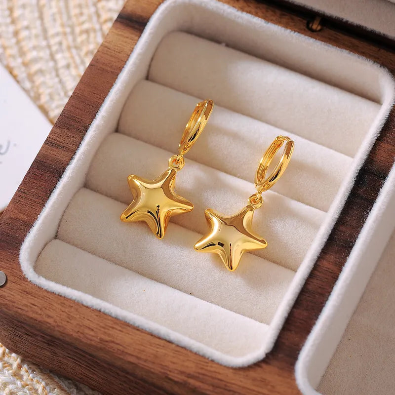 1 Pair Elegant Lady Streetwear Pentagram Copper 18K Gold Plated Drop Earrings