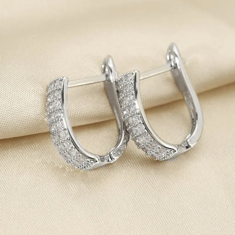 1 Pair Elegant Lady U Shape Plating Inlay Copper Rhinestones Hoop Earrings