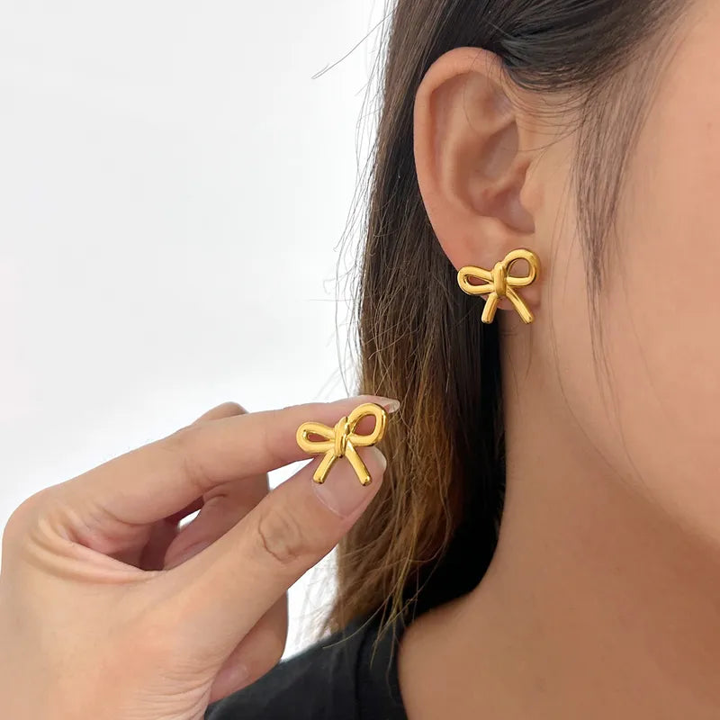 1 Pair Elegant Lady Vacation Bow Knot 304 Stainless Steel 316 Stainless Steel 18K Gold Plated Ear Studs