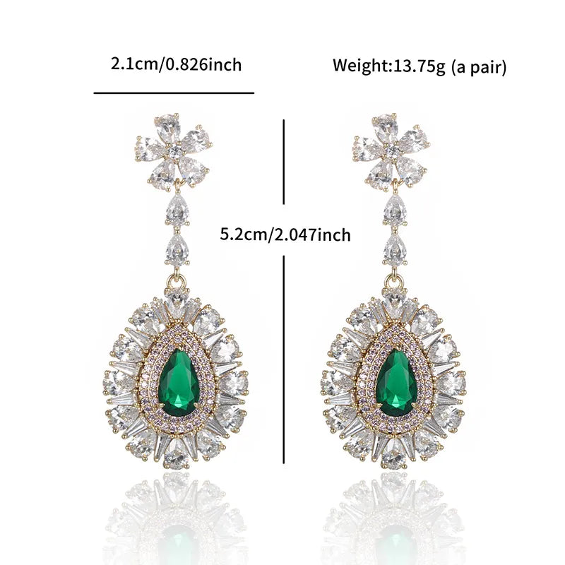 1 Pair Elegant Lady Water Droplets Flower Plating Inlay Copper Artificial Gemstones 18K Gold Plated Drop Earrings