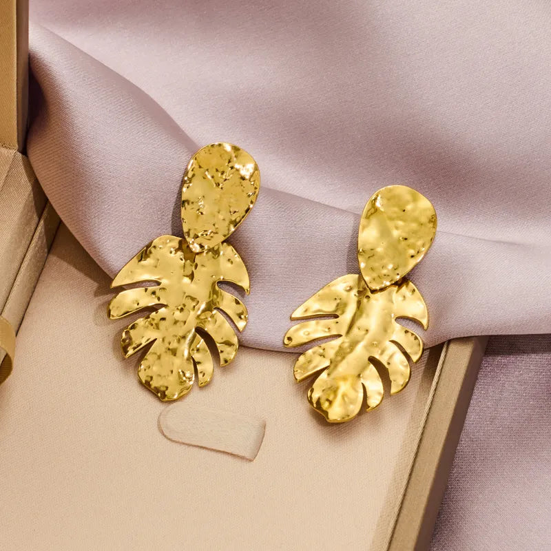 1 Pair Elegant Leaves 316 Stainless Steel 18K Gold Plated Drop Earrings