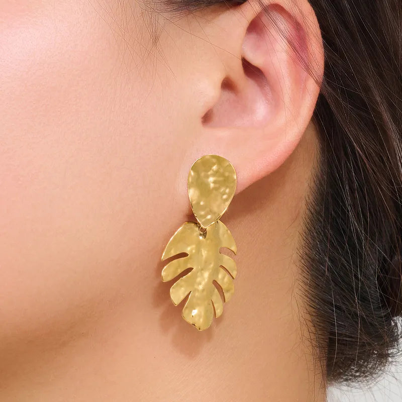 1 Pair Elegant Leaves 316 Stainless Steel 18K Gold Plated Drop Earrings