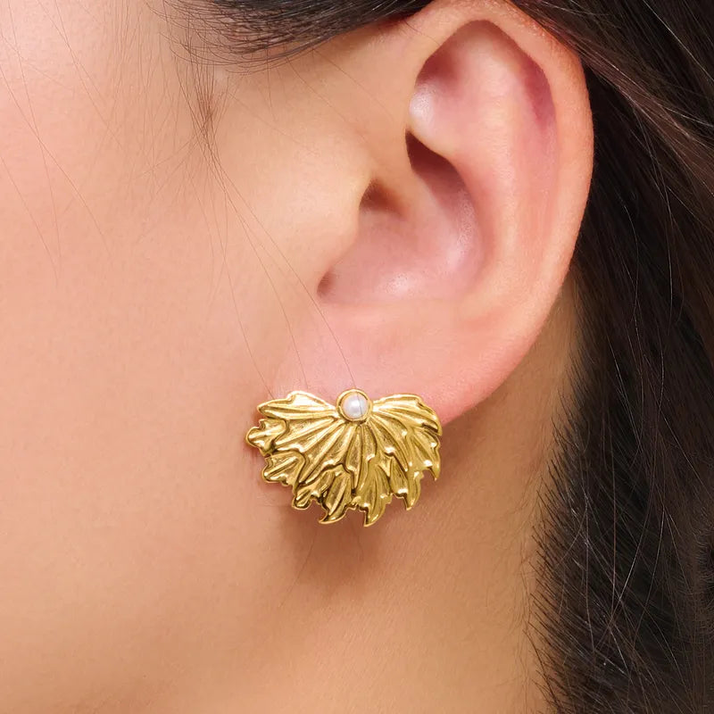 1 Pair Elegant Leaves Solid Color 316 Stainless Steel 18K Gold Plated Ear Studs