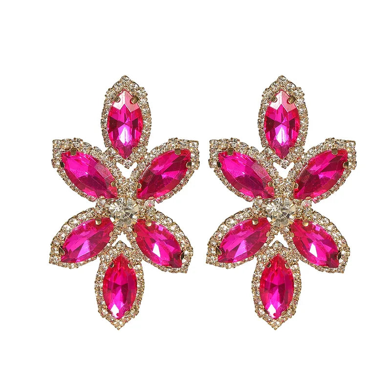 1 Pair Elegant Luxurious Bridal Leaves Rhinestone Copper Ear Studs