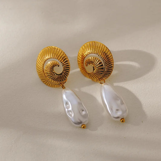 1 Pair Elegant Luxurious Classic Style Geometric Leaves Pearl 304 Stainless Steel Drop Earrings