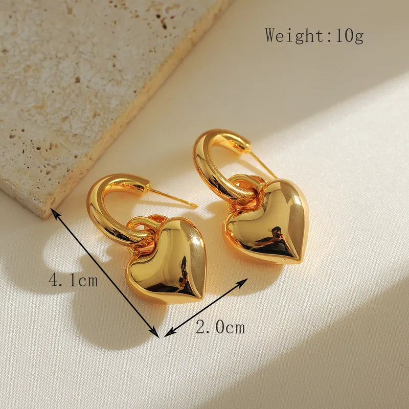 1 Pair Elegant Luxurious Heart Shape Plating Copper 18K Gold Plated Drop Earrings