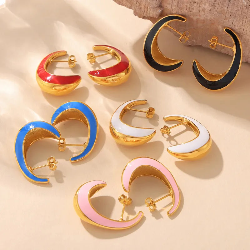 1 Pair Elegant Luxurious Modern Style C Shape Plating Titanium Steel 18K Gold Plated Ear Studs