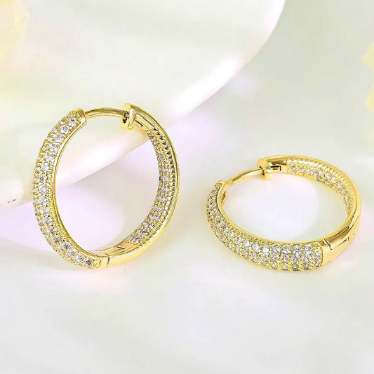 1 Pair Elegant Luxurious Streetwear Circle Inlay Copper Zircon Gold Plated Earrings