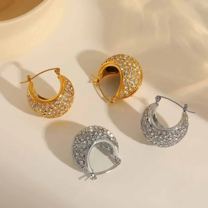 1 Pair Elegant Luxurious U Shape Plating Inlay 304 Stainless Steel Zircon 18K Gold Plated Ear Studs