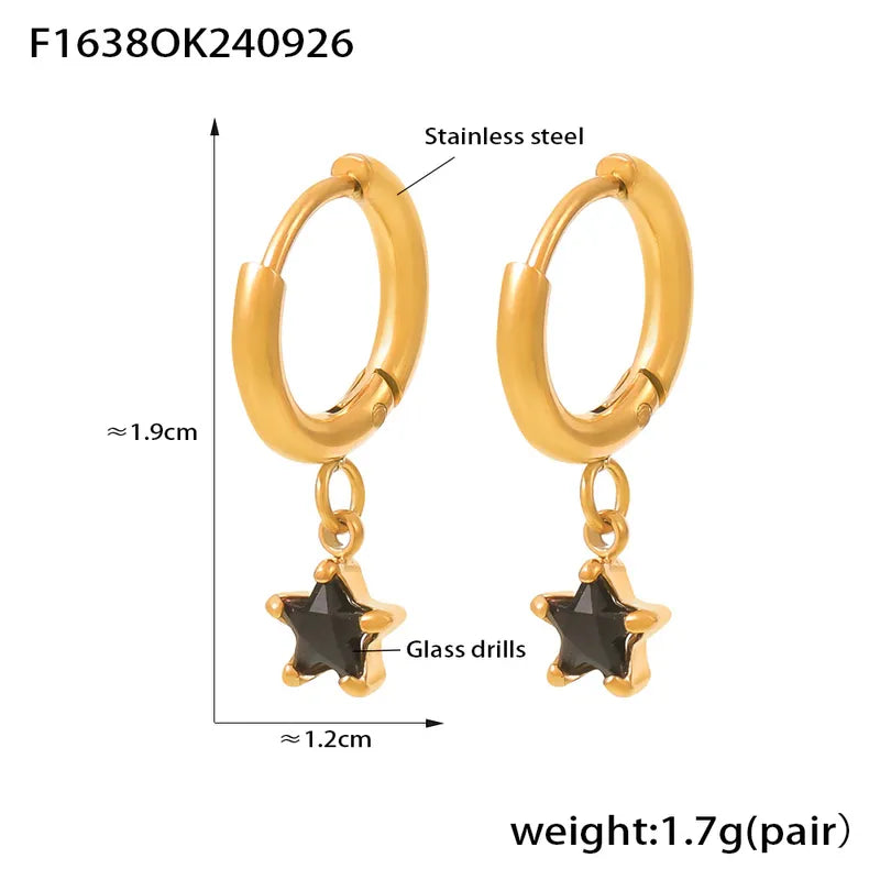 1 Pair Elegant Luxurious Vacation Pentagram Inlay 304 Stainless Steel Zircon 18K Gold Plated Drop Earrings