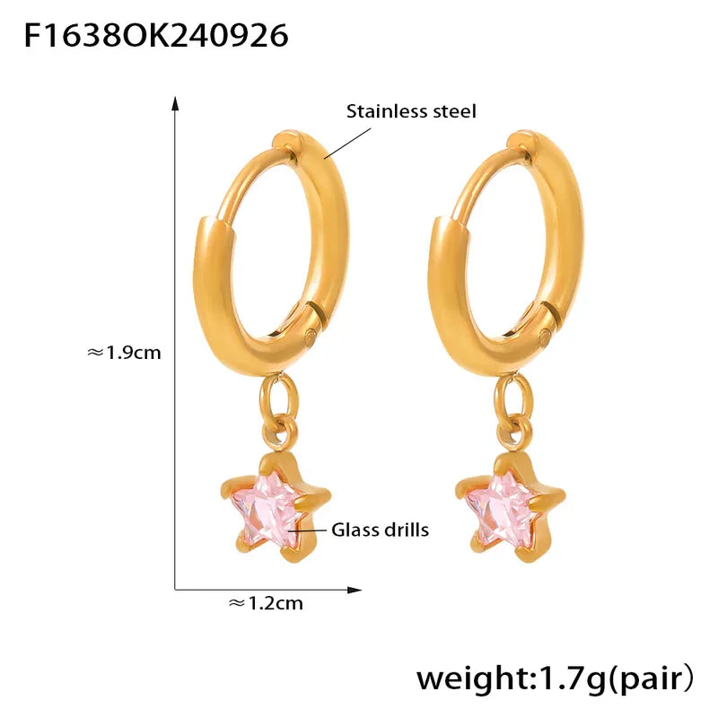 1 Pair Elegant Luxurious Vacation Pentagram Inlay 304 Stainless Steel Zircon 18K Gold Plated Drop Earrings