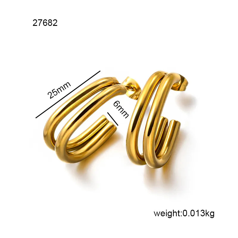 1 Pair Elegant Modern Style Simple Style C Shape Lines Plating 304 Stainless Steel 18K Gold Plated Ear Studs