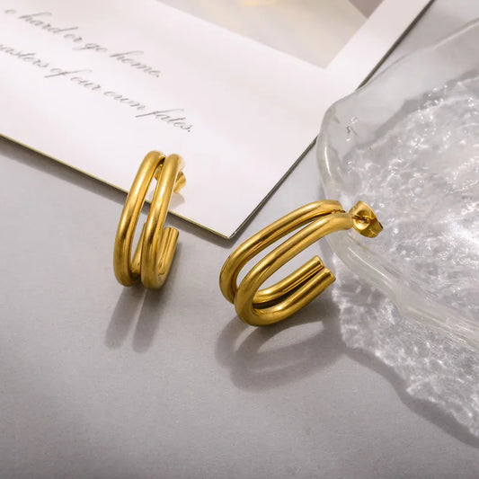 1 Pair Elegant Modern Style Simple Style C Shape Lines Plating 304 Stainless Steel 18K Gold Plated Ear Studs