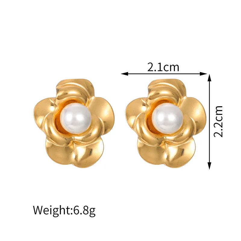 1 Pair Elegant Princess Flower 304 Stainless Steel 18K Gold Plated Ear Studs