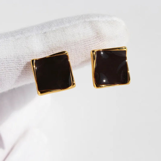 1 Pair Elegant Princess Geometric Enamel Brass 24K Gold Plated Ear Studs