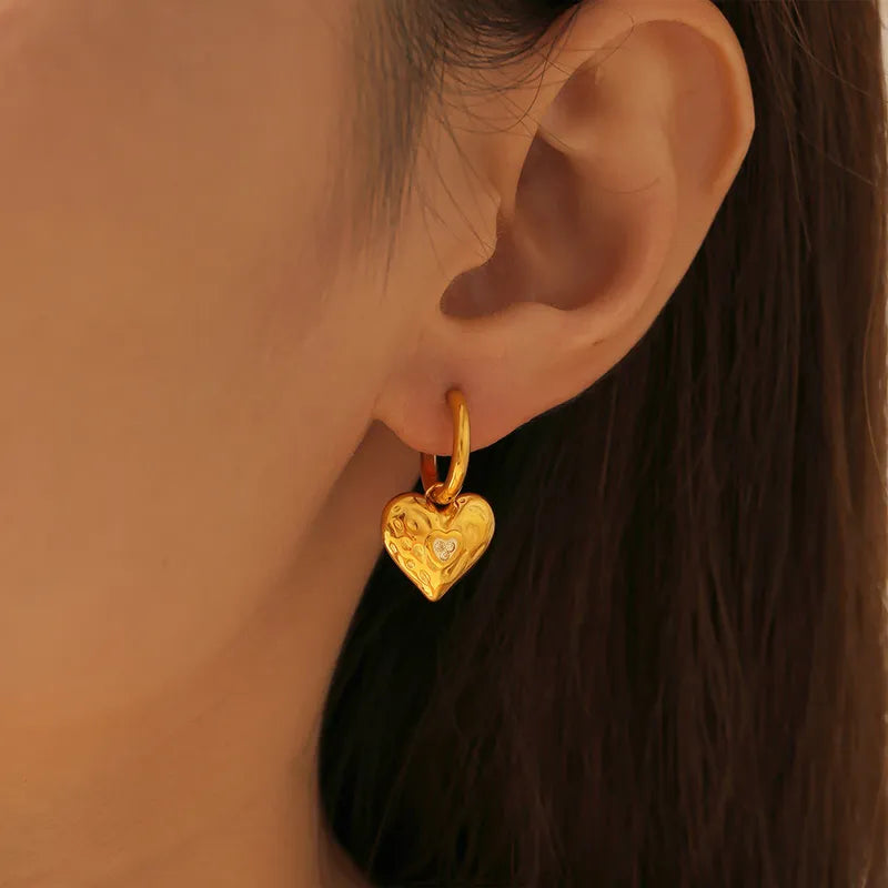 1 Pair Elegant Princess Preppy Style Geometric Heart Shape Plating Titanium Steel 18K Gold Plated Earrings