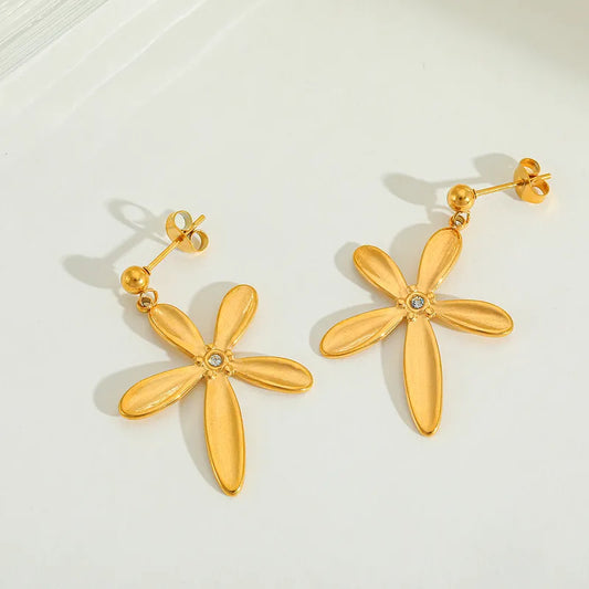 1 Pair Elegant Retro Artistic Irregular Flower 304 Stainless Steel Imitation Pearl Zircon 18K Gold Plated Ear Studs