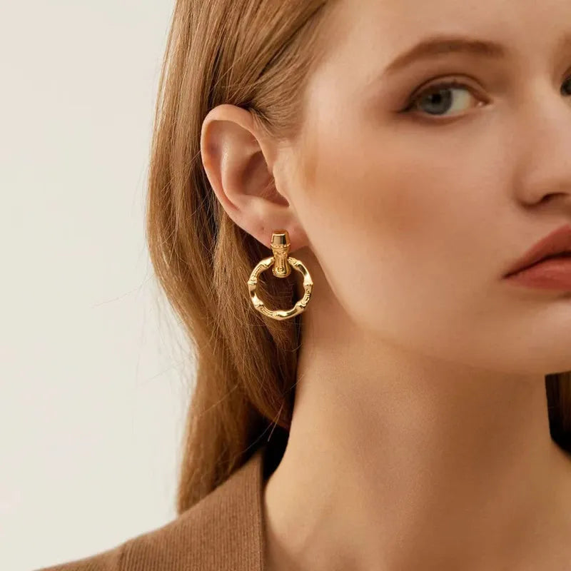 1 Pair Elegant Retro Geometric Brass 14K Gold Plated Drop Earrings