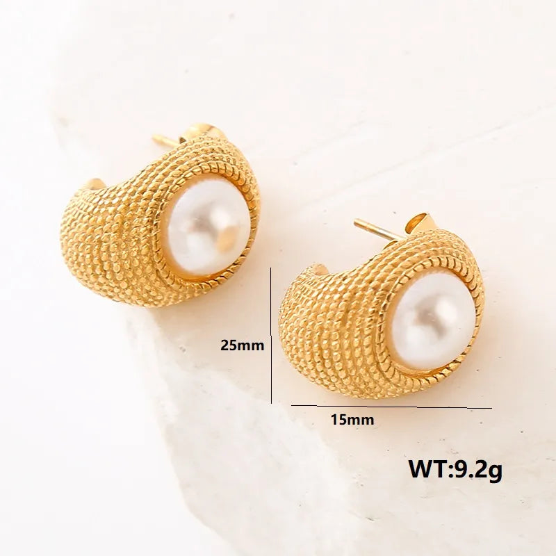 1 Pair Elegant Retro Geometric Inlay Stainless Steel Artificial Pearls Zircon Ear Studs