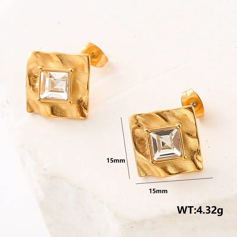 1 Pair Elegant Retro Geometric Inlay Stainless Steel Artificial Pearls Zircon Ear Studs