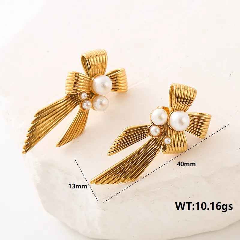 1 Pair Elegant Retro Geometric Inlay Stainless Steel Artificial Pearls Zircon Ear Studs