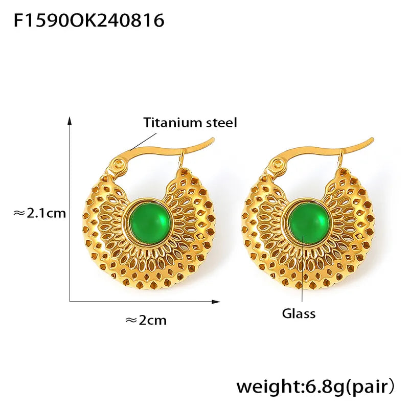 1 Pair Elegant Retro Simple Style Geometric Inlay Titanium Steel Artificial Gemstones 18K Gold Plated Earrings