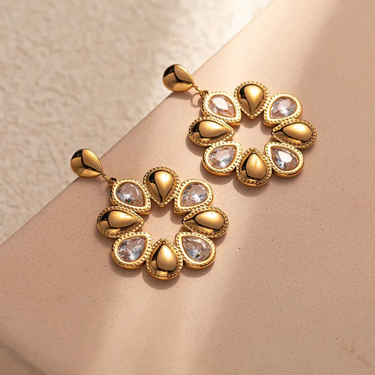 1 Pair Elegant Romantic Sweet Flower 304 Stainless Steel Zircon 14K Gold Plated Ear Studs