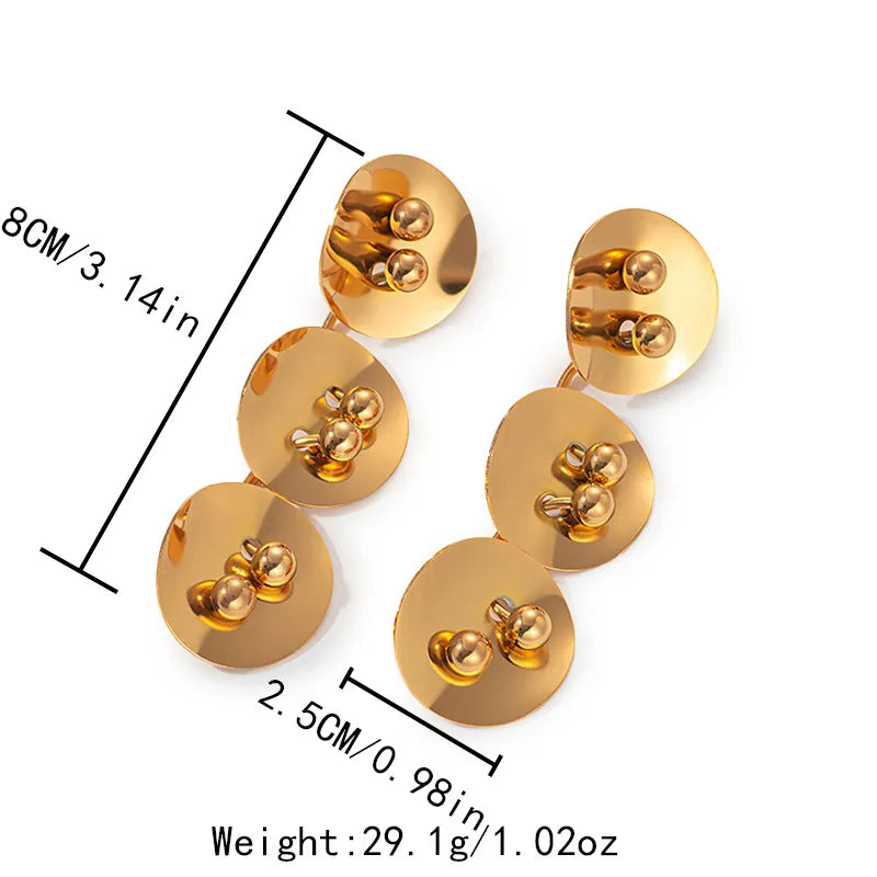 1 Pair Elegant Round Solid Color 304 Stainless Steel 18K Gold Plated Drop Earrings