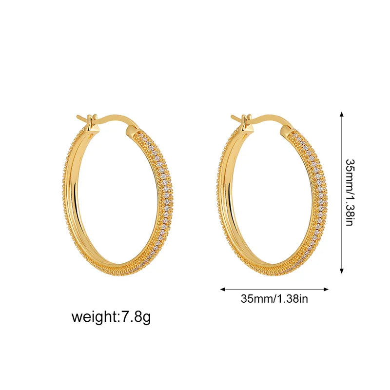 1 Pair Elegant Shiny Circle Inlay Copper Zircon Earrings