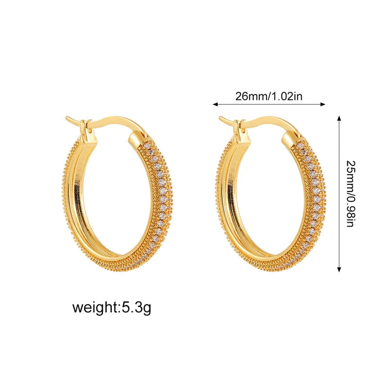 1 Pair Elegant Shiny Circle Inlay Copper Zircon Earrings