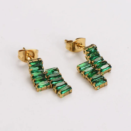 1 Pair Elegant Shiny Geometric Rectangle Inlay 304 Stainless Steel Zircon Drop Earrings