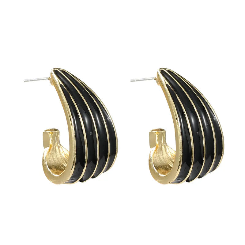 1 Pair Elegant Simple Style C Shape Stripe Enamel Alloy Ear Studs