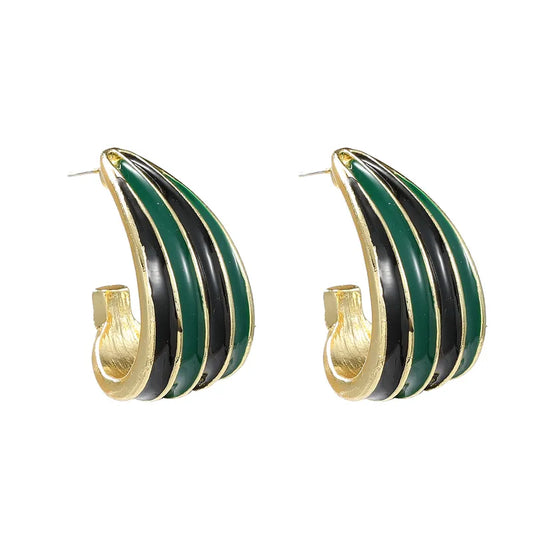 1 Pair Elegant Simple Style C Shape Stripe Enamel Alloy Ear Studs