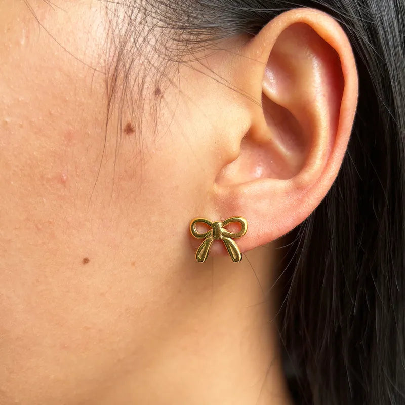 1 Pair Elegant Simple Style Classic Style Bow Knot Plating 304 Stainless Steel 18K Gold Plated Ear Studs