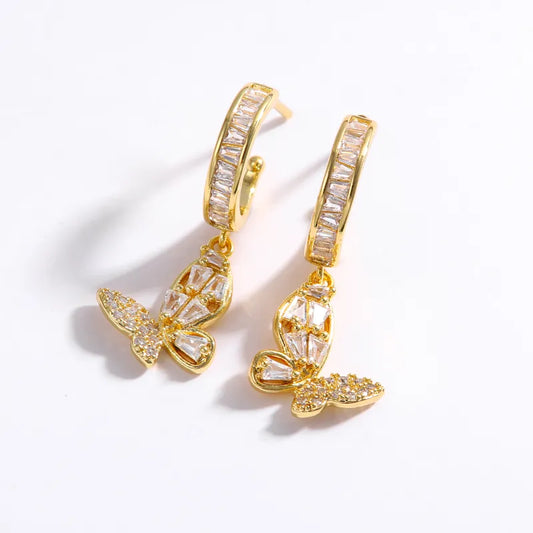 1 Pair Elegant Simple Style Classic Style Butterfly Inlay Copper Zircon 18K Gold Plated Drop Earrings