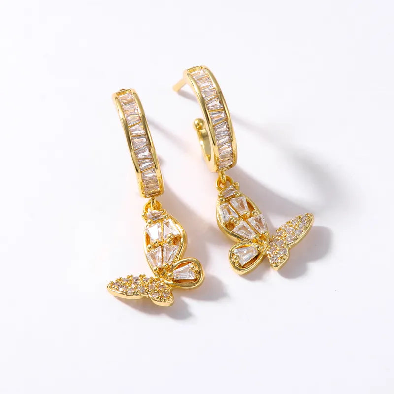 1 Pair Elegant Simple Style Classic Style Butterfly Inlay Copper Zircon 18K Gold Plated Drop Earrings