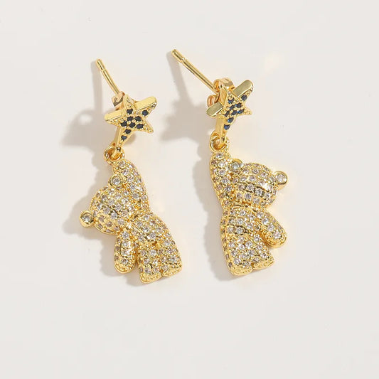 1 Pair Elegant Simple Style Commute Animal Enamel Inlay Copper Diamond 14K Gold Plated Drop Earrings Ear Studs