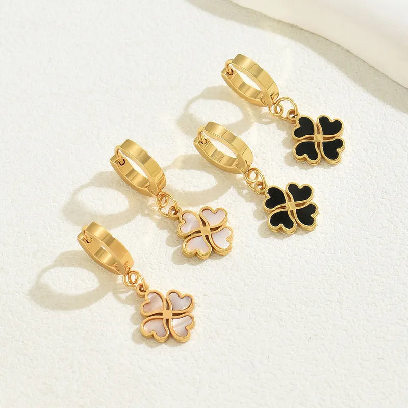 1 Pair Elegant Simple Style Commute Flower Inlay 201 Stainless Steel Acrylic 18K Gold Plated Drop Earrings